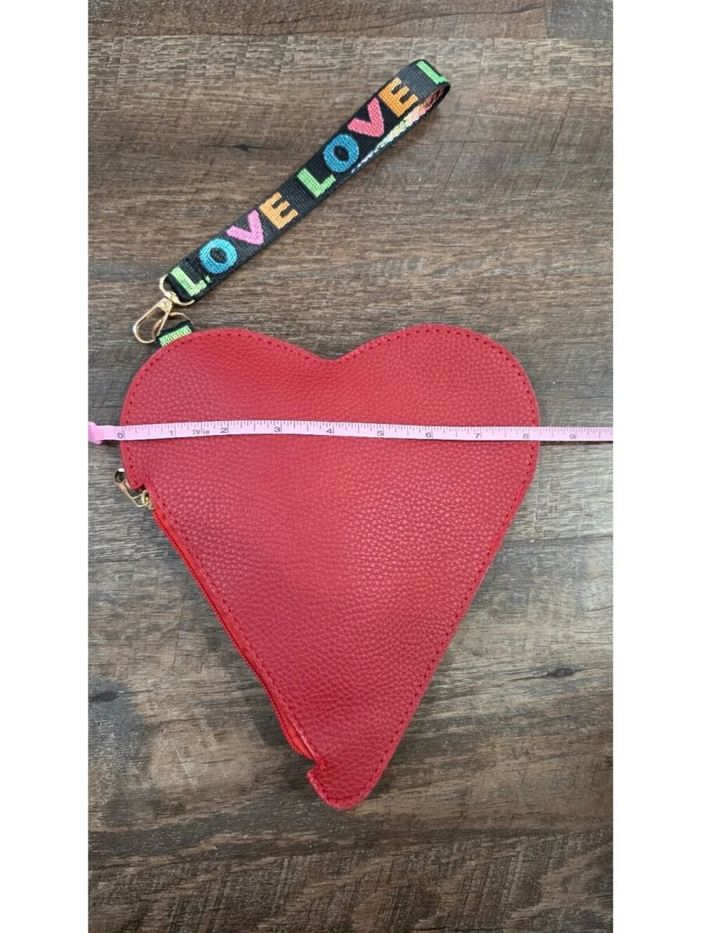 Red Heart Shaped Wristlet Bag with LOVE Strap